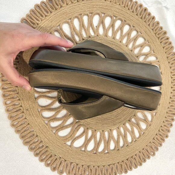 Zara Satin Effect Low Heel Platform Sandals Green Khaki Size EU 36 - Picture 5 of 9